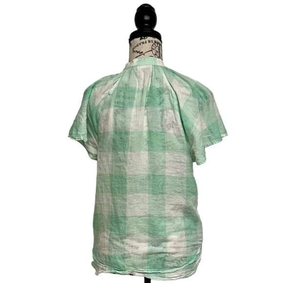 Anthropologie Maeve Short Sleeve Gingham Flutter Top in Mint Sz S Semi Sheer - Picture 5 of 10